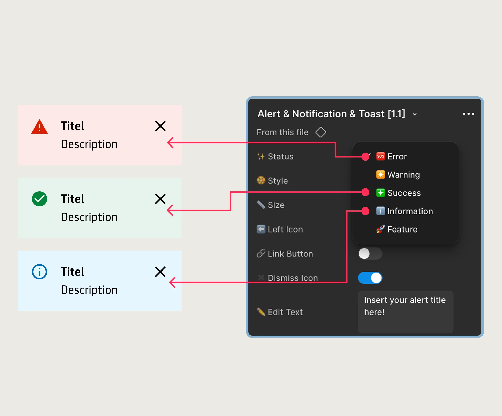 Alert and notifications component properties